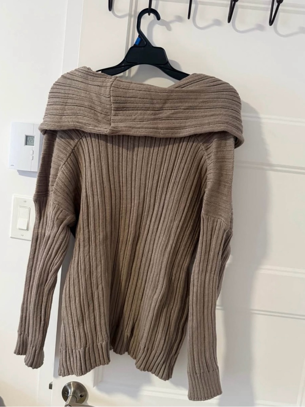Ribbed Off-Shoulder Sweater in Taupe